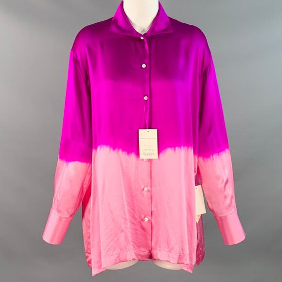 ALEJANDRA ALONSO ROJAS Size 2 Pink Fuchsia Silk Satin Two Tone Dip Dyed Blouse - Picture 1 of 6